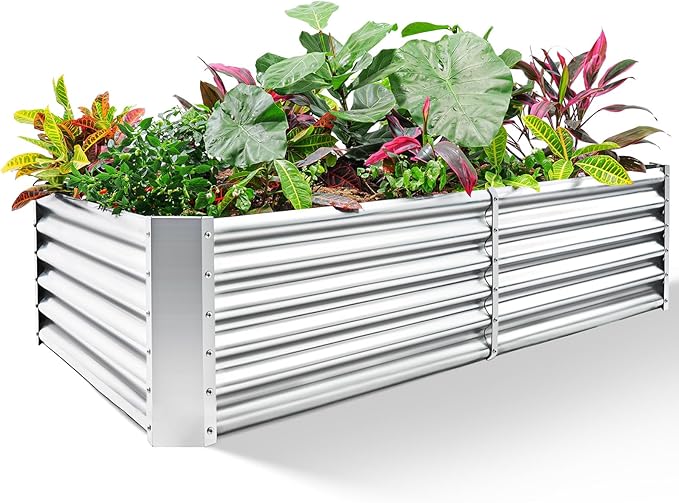 Land Guard Metal Raised Garden Bed for Gardening, 8x4x1.5ft Galvanized Raised Garden Bed, Planter Boxes Outdoor for Vegetables, Fruits and Flowers (Silver)