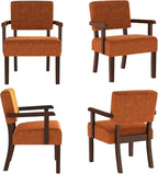 Accent Chair Set of 2 with Table, Upholstered Living Room Chairs with Wood Frame, Modern Oversized Reading Armchair for Bedroom Waiting Room (Orange)