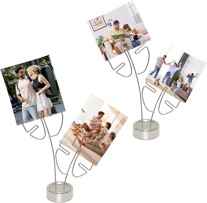 2-Pack Silver Photo Tree Holder, Gift Card Tree Holder, Photo Display Holder Stand, Memo Holder for Christmas, Wedding, Office, Birthday & Party Decorations