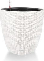Dexceder 18x17 Inches Rattan Self Watering Planter Indoor Outdoor, Inner Pot Design, Thickened Table Flower Plant Pot with Water Level Indicator (Ivory White)