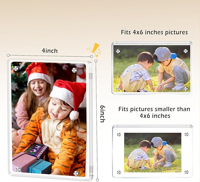 10 Pack Magnetic Picture Frames for Refrigerator 4x6, Acrylic Fridge Magnet Frame, Stylish Clear Framless Photo Frame for Home, Office, School Locker Display