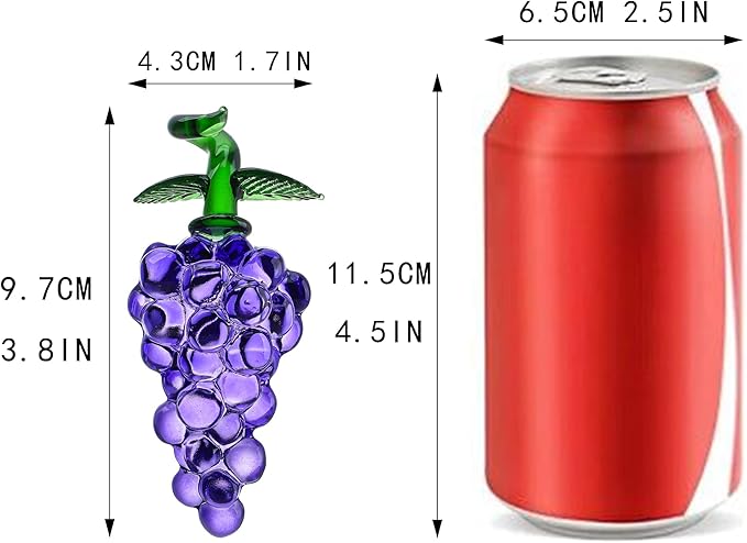 Handmade Glass Purple Grape Figurine Collectibles Crystal Fruit Ornament Decoration Art Glass Grape Miniature for Home Office Birthday for Mum