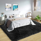 Latepis Large Black Rug Big Rugs for Bedroom 6.7x10 Area Rug Faux Sheepskin Fur Rug for Living Room Entertainment Room Office Bedroom Luxury Home Decor