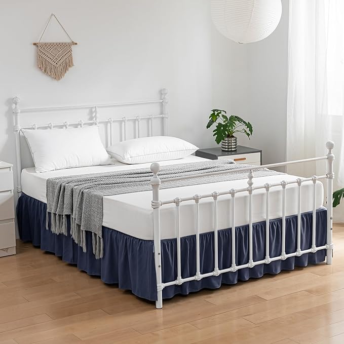 Bed Skirt Twin Size Ruffled Bed Skirt with Split Corners, 14 Inch Drop Dust Ruffle Bed Skirt with Platform,Blue