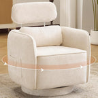 Modern 360° Swivel Accent Chair with Adjustable Headrest, Chenille Accent Chair for Living Room, Vanity Chair for Makeup，Swivel Barrel Chair with Lumbar Pillow, Comfy Barrel Armchair, Beige