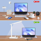 Desk Lamp with 4-Port Charging Station (2 AC Outlets, USB-C, USB-A), 5 Color Modes & Adjustable Brightness, Flexible Gooseneck Arm, Eye-Protecting LED Light Source, Ideal for Home Offices & Bedrooms