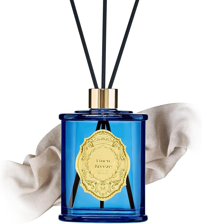 M&SENSE 8.4 oz Large Reed Diffuser for Home | Linen Breeze Scent Oil Diffuser with Sticks | Bedroom Bathroom Living Room Decor