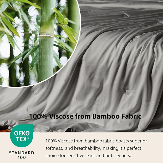 EP Mode Mulberry Silk Filled Quilt with 100% Viscose from Bamboo Fabric, Natural Lightweighted Cooling Comforter (Light Grey, Queen 88” X 88”)