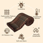 YOUR MOON 100% Pure Merino Wool King Size, Australian Organic Natural Wool Blanket, Hypoallergenic Wool Blanket for Bed, Medium Weight(Plaid Brown, 90 * 108)