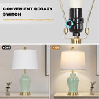 Green Ceramic Lamps Set of 2, 23" Modern Table Lamps for Living Room, Classic Bedside Lamp with Ginger Jar Design, Elegant Bedroom Lamp for Night Stand Desk Side End Table Home Decor