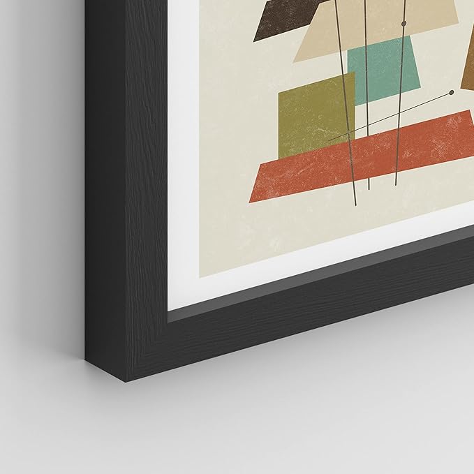 SIGNWIN Framed Mid-Century Modern 1960s Vintage Nordic Polygons Wall Art, Set of 4 Abstract Geometric Wall Decor Prints, Nature Wilderness Wall Décor for Living Room, Bedroom - 11"x14" Black