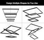Led Chandelier 3 Rings Square Modern Led Pendant Lighting Dimmable Ceiling Pendant Light for Dining Room Living Room Kitchen Bedroom 15.7"+19.6"+31.4" Black