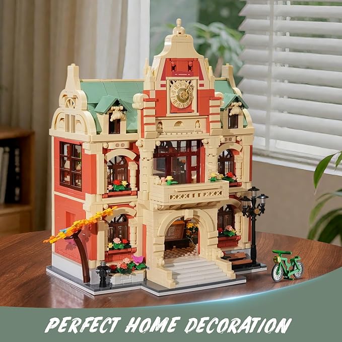 University Club House Building Set with Light,1629PCS City Campus Architecture Model with Painting Drama Baking Music Club, Home Decor Construction Building Block Gift for Adults Boys Girls 12+