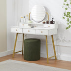 Modern Round Ottoman 2Pcs, Classic Foot Stool Ottoman, Teddy Fleece Upholstered Vanity Stool for Makeup, Bedroom, Living Room, Dark Green