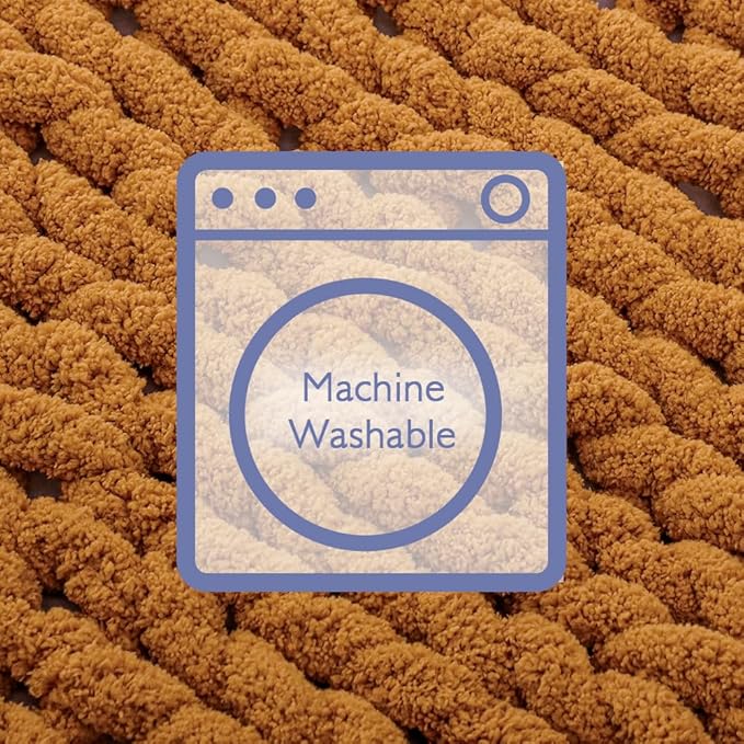 Bigacogo Chunky Knit Throw Blanket for Couch, 40x60 inches, 100% Hand Knitted with Thick Jumbo Chenille Yarn, Cozy Soft Large Rope Knot Cable Crochet Blankets for Sofa Bed Living Room, Burnt Orange