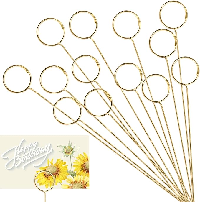 20 Pcs Floral Card Holder Picks, 12 Inch Round Picture Holders, Photo Holder Pick Stick, Gold Floral Place Card Holder, Floral Picks Clips, Photo Picture Holder for Weddin