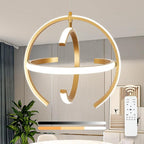 Modern Gold LED Chandelier, Dimmable Metal Brushed Globe Pendant Lights, Hanging Ceiling Light Fixture for Kitchen Island Living Room Room Dining Bedroom Hallway Entryway Foyer 13 Inchs
