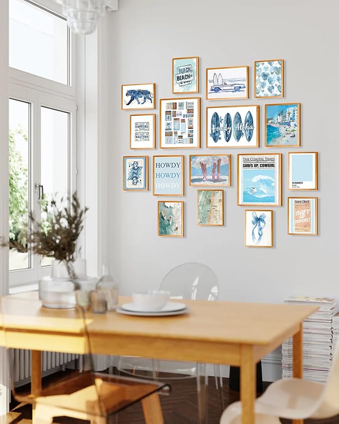 KBKBART Coastal Cowgirl Room Decor Aesthetic Set of 17, Coasta l Granddaughter Room Decor, Blue coastal Cowgirl Wall Art Prints, Trendy Beachy Wall Decor for Dorm Bedroom, Preppy Surf Posters for Teen Girls, Coastal cowgir l Decor (Unframed)