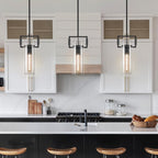 Modern Black Knurled Kitchen Island Pendant Lights 2 Pack,12'' Glass Island Pendant Light,Farmhouses Pendant Light, for Kitchen,Dining Room,Bathroom,Bulbs Included