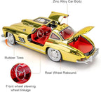 1/24 300SL Diecast Car Model Toy, Collectible 300SL Vintage Car with Sound and Light, Zinc Alloy Pull Back Toy Vehicle for Adult Boys Girls (Yellow)