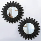 Honiway Boho Wall Decor Mirrors for Wall 2 Pack 12 inch Wood Decorative Mirror for Room Decor Rustic Farmhouse Mirror for Bedroom Bathroom Living Room Kitchen Black