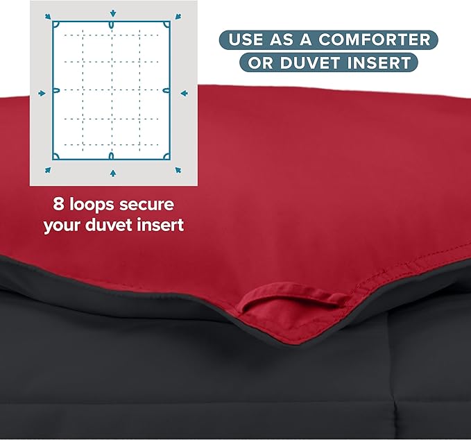 Bare Home Twin/Twin Extra Long Comforter - Reversible Colors - Goose Down Alternative - Ultra-Soft - Premium 1800 Series - All Season Warmth - Bedding Comforter (Twin/Twin XL, Black/Red)