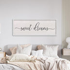 LuZhiQiang Sweet Dreams Wall Decor Sign 40"X15" Master Bedroom Over Bed Wall Wood Framed Art (White)
