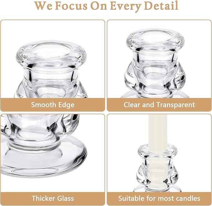 24 Pcs Candlestick Holders Glass Clear Taper Candle Holders 2.2" High Candle Stick for Wedding Centerpieces Decor Party Supplies