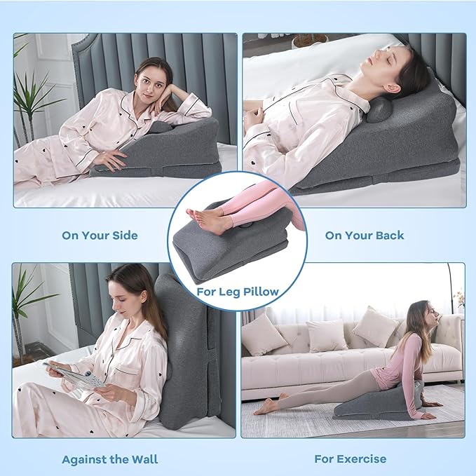 HOMBYS Adjustable Height Face Down Pillow for Sleeping,Reading Wedge Pillow for Headboard,Ergonomic Prone Position Pillow,Memory Foam Pillow for Stomach Sleeper,Back & Neck Pain Relief Incline Cushion