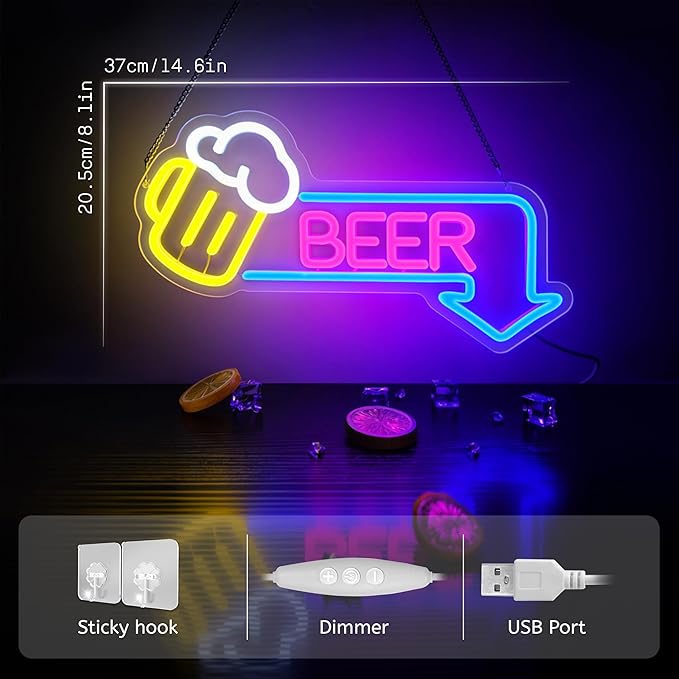 Beer Neon Signs Led Beer Neon Sign for Wall Decor Dimmable Bar Led Sign Neon Sign for Man Cave Bedroom Home Bar Shop Pub Bistro Party Game Room Decor Gifts