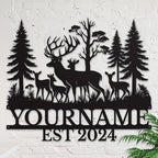 Personalized Deer Forest Name metal Signs,Custom Shed Metal Wall Decor,Black Deer Metal Wall Art Decor,Deer Home Metal Signs Plaques,Outdoor wall Decorative Signage (Style E)