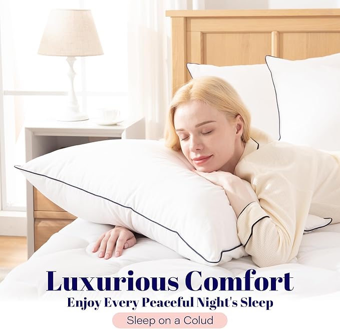 Cosybay Goose Feather and Down Bed Pillow, Premium Medium White Pillow Inserts for Sleeping, Luxury Bedding Pillows for Side and Back Sleepers, King Size, 20x36 Inches, 2 Pack