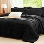 CozyLux Full Size Comforter Sets Black, 7 Pieces Soft Pinch Pleat Bed in a Bag Full Comforter Set with Sheets, Boho Bed Set with Down Alternative Comforter, Sheets, Pillowcases & Shams