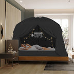 Bed Tents for Kids and Adult, Portable 100% Breathable and 93% Blackout Toddler Dream Play Tent, 3 Doors Big Privacy Space Sleeping Canopy for Floor or Twin Full Queen Sizes Bed (Black, Queen-Size)