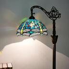 Tiffany Floor Lamp Vintage Standing Lamp Green Blue Dragonfly Stained Glass Floor Light Rustic Corner Gooseneck Floor Lamp with Adjustable Angle for Home Decor Living Room Bedroom 12X12X63 Inches