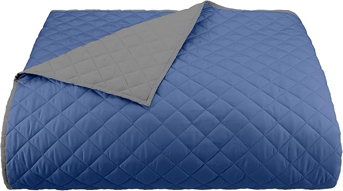 Martex Reversible Coverlet – Twin Bed Quilt – Lightweight Twin Size Bedding – Durable Quilts for Bed – Soft - Easy Care Bedding – Ceil Blue/Gray
