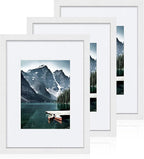 9x12 White Picture Frames set of 3, Made of Wooden and Glass Photo frame - Displays Picture 6x8 with Mat or 9 x 12 without Mat, Desktop & Wall Collage Frame set