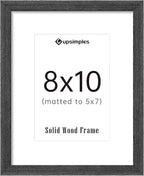 upsimples 8x10 Picture Frame, Natural Solid Wooden Picture Frames, Display 5x7 with Mat or 8 x 10 Without Mat, Wall or Tabletop, 1 Pack, Black