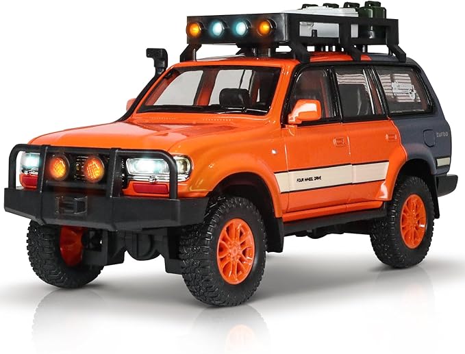 Toy Cars for Boys Diecast Cars 1 24 Scale Compatible with Land Cruiser LC80 Car Model Collectible,Pull Back Toy Car with Lights and Sounds,Toy Cars for Boys Age 4-7（Orange）