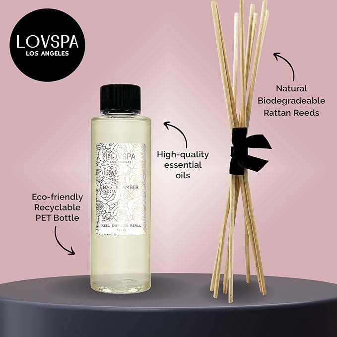 LOVSPA Baltic Amber Diffuser Oil - Luxury Essential Oils for Diffuser Refill & Air Freshener Room Spray - Long-Lasting & Natural Home Fragrance, Scented Oil for Diffusers, USA Made, 4oz