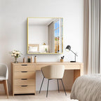 Gold Bathroom Mirror for Wall, 30x30 Inch Rectangle Mirrors with Metal Frame, Modern Vanity Wall Mirror Decor for Bathroom Living Room, Entryway Hangs Horizontal or Vertical