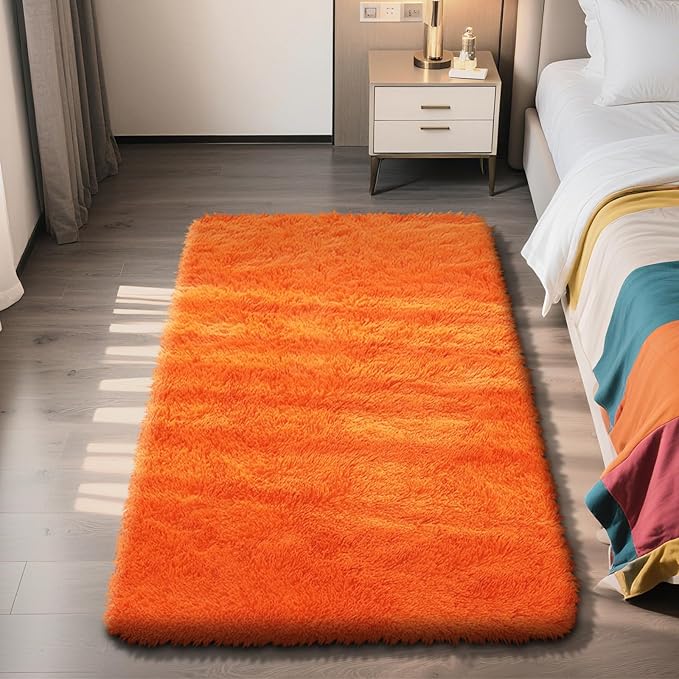 Shag Area Rug for Bedroom 3x5,Orange Fluffy Area Rugs for Living Room,Soft Fuzzy Rug Non-Shedding Indoor Plush Carpet for Kids Bedroom Nursery Dorm Home Decor