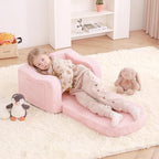 Welnow 2-in-1 Kids Sofa Chair, Convertible Toddler Chair Flip Out Children Sofa Chair with Wave Armrests Folding Kids Play Sofa with Side Pockets & Removable Cover Armchair for Girl or Boy