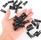 100Pcs Black Clothespins with String, 1.4Inch Wooden Clothes Pins with 328Ft Jute Twine, Mini Photo Display Clips, Black Clips for Hanging Photo, DIY Crafts,Wall Art, Baby Shower