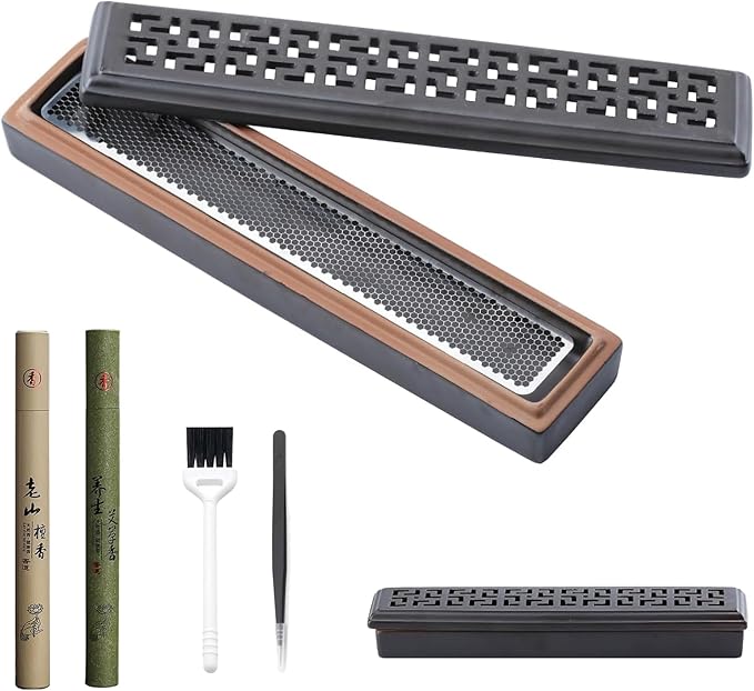 CEREMONY Incense Holder,Ceramic Incense Holder for Sticks with Ash Catcher,Coffin Style Incense Box,Incense Burner for Meditation Yoga Spa Room Decor(Brown)