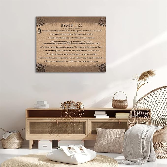 Christian Canvas Wall Decor Psalm 122 Framed Wall Decoration Inspirational Wall Decor for Home Office