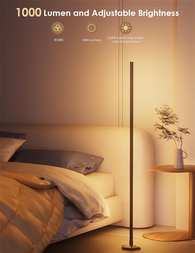 RGB Corner Floor Lamp, 65" Color Changing LED Floor Lamp Music Sync Light Bar Bluetooth APP Remote Control 16 Million DIY Colors, Light Timing, Mood Ambient Lighting