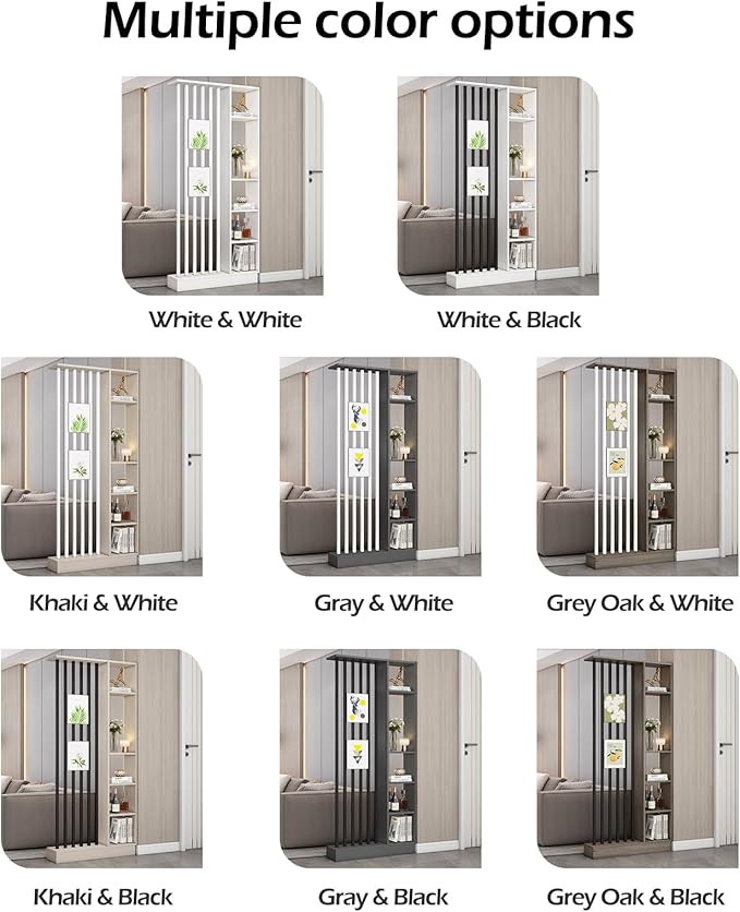 Wall Room Divider, Storage Cabinet Storage Display with Shelves, Modern Freestanding Wood Room Divider Screen, Wall Privacy Screens for Home Decorative (Grey+White,31.5" L x 9.5" W x 79.5" H)