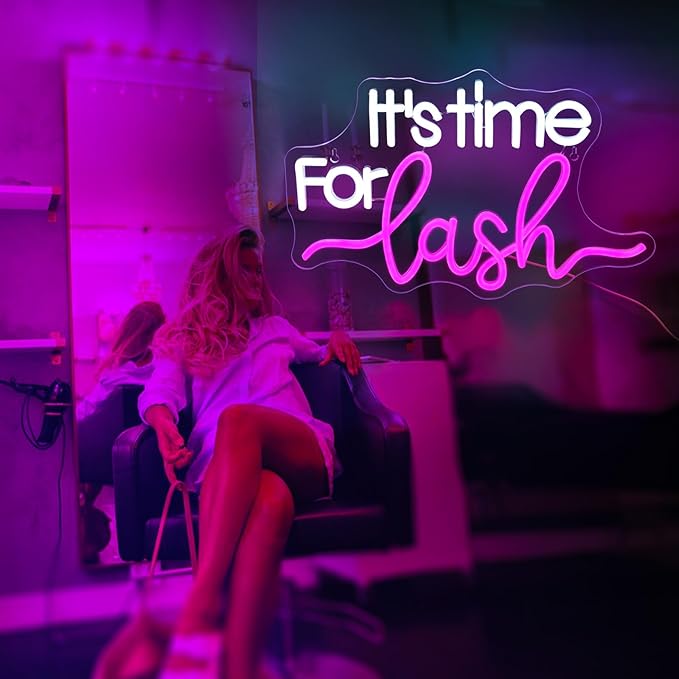 It's Time For Lash Neon Sign, JGHTURIE Led Neon Signs for Wall Decor Pink Light Up Sign for Lash Salon Preppy Girls Beauty Makeup Room Nails Hair Bar Signs Gift USB Powered