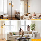 9MMML Rattan Floor Lamp for Living Room, Boho Floor Lamp with 2 Hanging Rattan Lamp Shade, 67'' Farmhouse Dimmable Black Standing Lamp with Rotary Switch for Bedroom, 2 x 800LM LED Bulbs Included